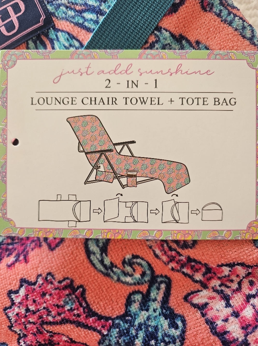 Simply Southern 2 In 1 Lounge Chair Cover, Towel NWT Seahorse Print - Picture 3 of 6